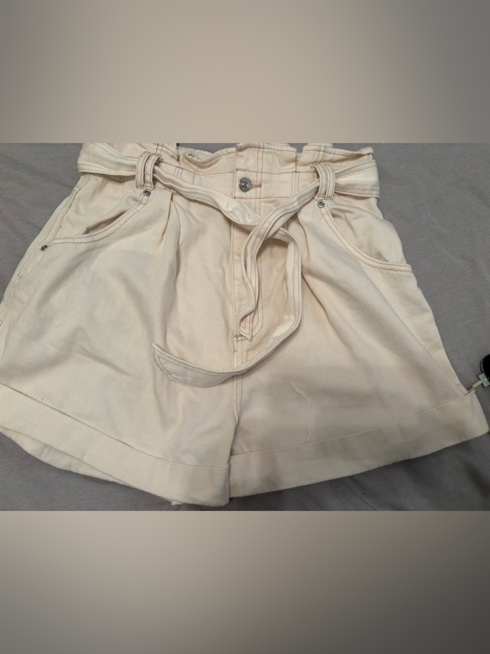 We The Free High-Waist Paperbag Shorts - Cream M - Picture 3 of 7